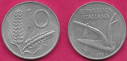 Italia lire 1973r aratro - 10,